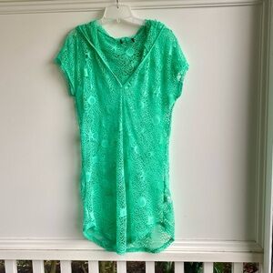 Spiaggia Dolce Green Crochet Cover-Up with Hood
